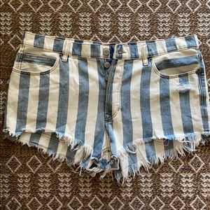 Vertical Striped Denim Shorts High-waisted